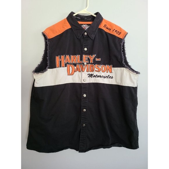 HARLEY DAVIDSON Motorcycles Mens Distressed Y2K Vintage Snap Button Vest X-Large